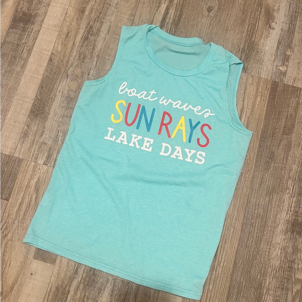 Boat waves sun rays lake days tee